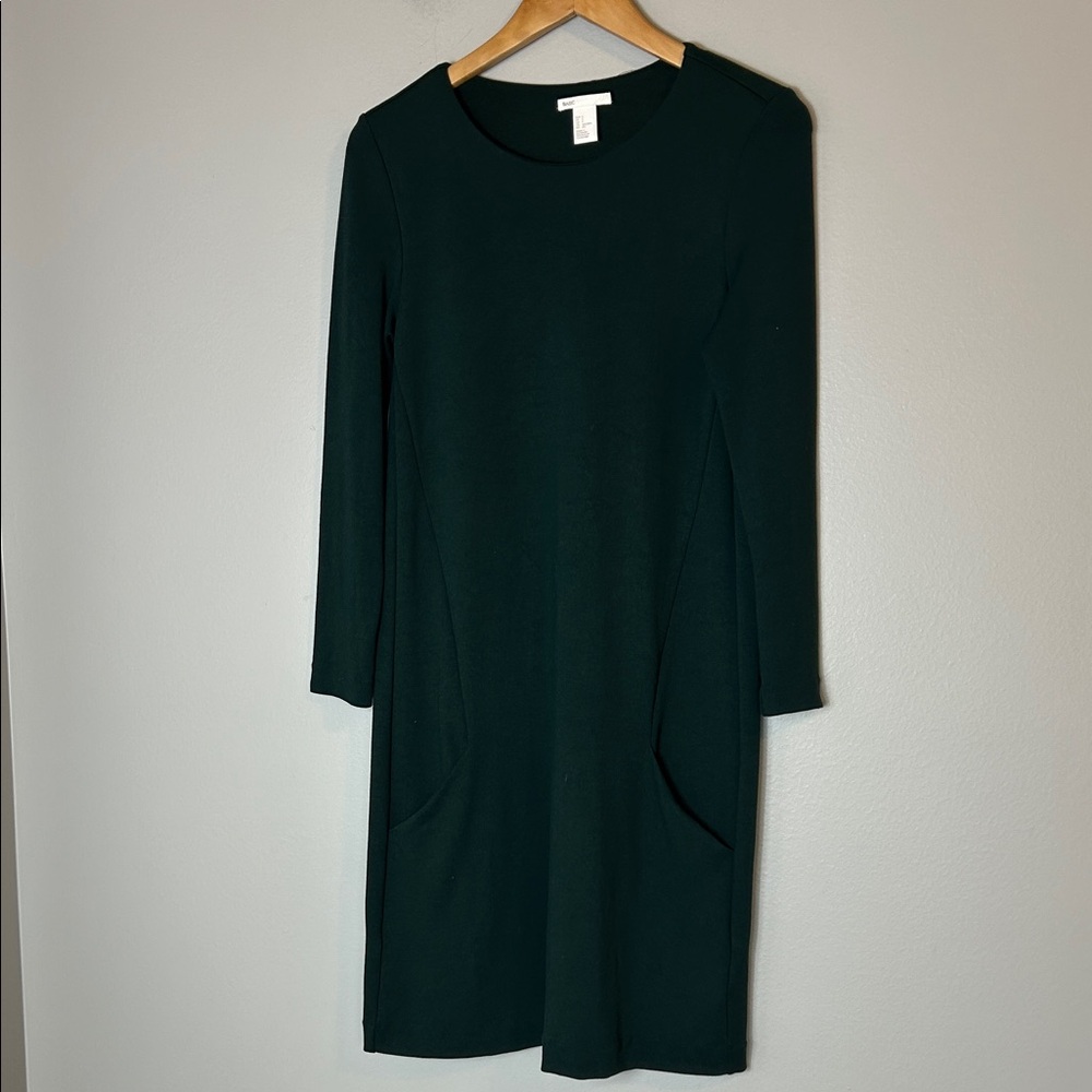 H&M Dark Green Long-Sleeve Shift Dress